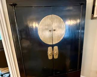 Chinese Black Lacquered Wedding Cabinet