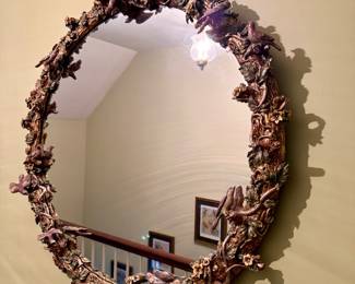 Contemporary Mirror w/Birds, Flowers