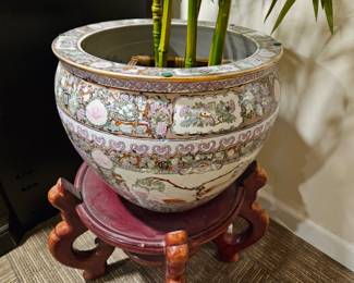 Chinese Famille Rose or Rose Medallion Porcelain Fishbowl Planter