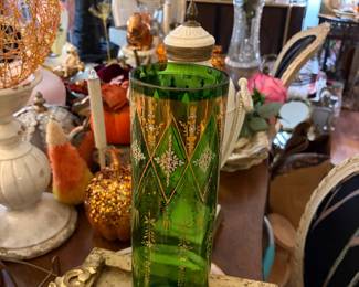 Green handpainted floral vase 