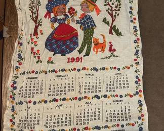 1991 Cloth Linen Hanging Calendar Happiness is