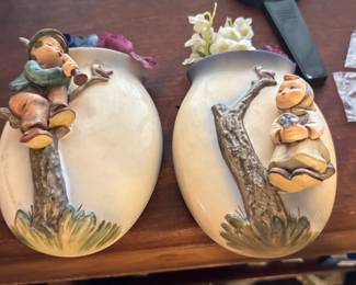 Hummel 360 hand painted boy and girl wall vases