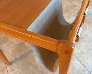 MCM teak Danish side table with canvas magazine rack 