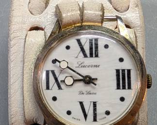 Vintage Lucerne De Lusce Watch, Wide Leather Band