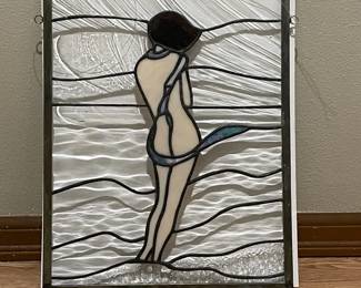 Stained Glass Panel Of The Back View Of A Woman