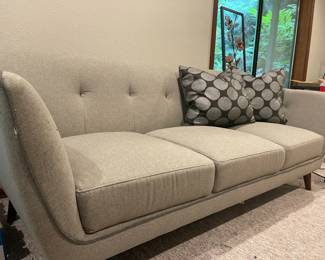 Light Gray Fabric 3Seater Sofa With Wooden Legs Including Pillows