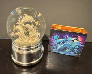 Dolphin Themed Water Globe  Wooden Trinket Box