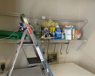 Chemical Lot Of Laundry  Cleaning Supplies Iron  Board With Metal Step Stool