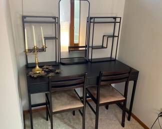 Vanity Desk with Shelving Mirror Chairs and Decor