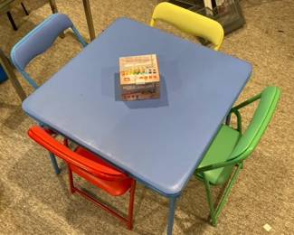 Childrens Table and Chairs with Wooden Peg Dolls