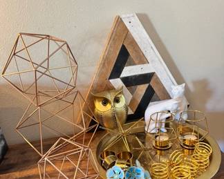 Brass And Copper Colored Decor With Decorative Owl  Cats