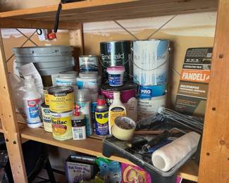 Paint Lot With Stains Brushes Roller  Sandpaper