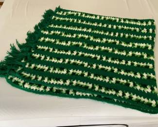 Green and White Crochet Blanket