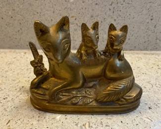 Brass Fox and Pups Figure