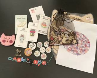 Cat Themed Pins Bracelet and Wood Puzzle