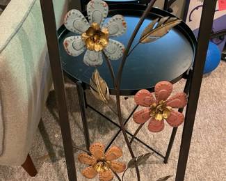 Two Black Metal Side Tables  Metal Decorative Wall Hanging