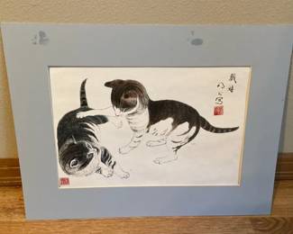 Japanese Ink Wash Cats Print
