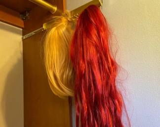 Long Red Wig and Blonde Wig with Bangs