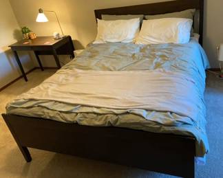 Full Size Bed with Sheets Pillows and Wood Frame