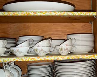 mid-century Cabinet with Autumn Wheat china set