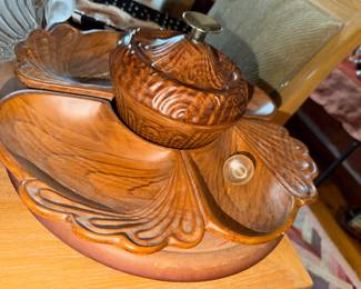 mid modern MidCentury monkey pod wood lotus flower lazy susan
