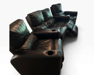 Home Theater Black Leather Reclining Sectional