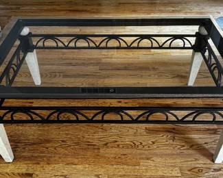 Beveled Glass Top Metal Coffee Table with Stone Look Accents