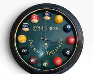 Billiards Clock and Framed Billiards Wall Decor