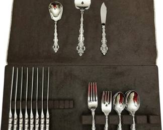 Oneida Ornate Floral Stainless Flatware Service for 8 with Serving Pieces and Pacific Silvercloth Flatware Storage Roll 43 Pc