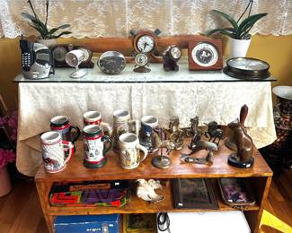 Clocks, brass, and steins