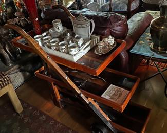 Unique folk art cart and vintage China