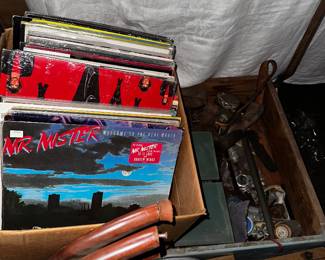 Vintage vinyl and tool boxes