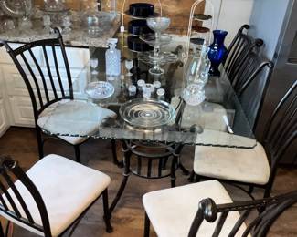FABULOUS GLASS-TOP TABLE w/ IRON CHAIRS