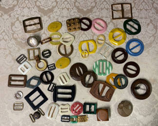 Lot 18: Collection of Vintage Belt Buckles and Clothing Fasteners