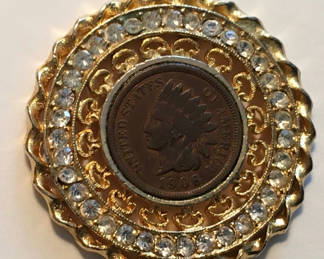 Lot 99: Gold-Tone Coin Pendant With Rhinestones