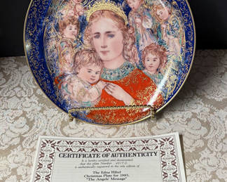 Lot 67: Edna Hibel 1985 Christmas Plate "The Angels' Message" with Certificate of Authenticity