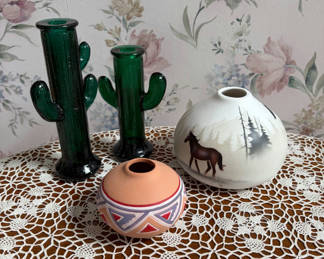 Lot 52: Vintage Native American Pottery & Cactus Candle Sticks
