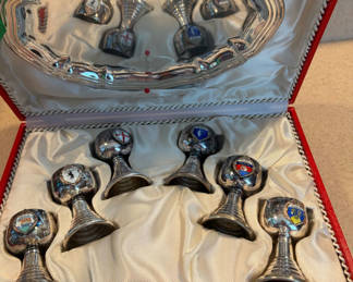 Lot 27:  7-pc Vintage German Silver Plate Souvenir Cordial Set