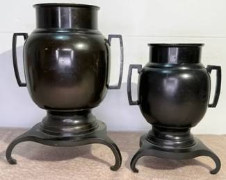 Two Japanese Usubata Tripod Ikebana Bronze Vases