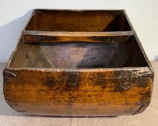 Rustic Chinese wooden rice or grain measure bucket