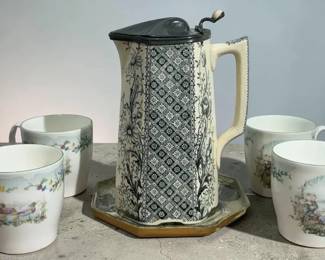 Staffordshire Transferware Lidded Pitcher 