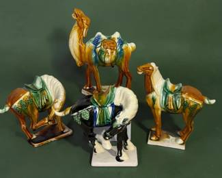 Tang Style Bactrian camel and three war horses