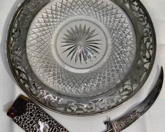 Arabian Sword Letter Opener  Sterling Wrapped plate  dance card holder 