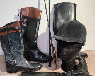Cole Haan  Black Leather Riding Boots, Prods  Equestrian Hunt Cap