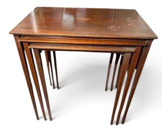 Wood Nesting Tables With Decorative Inlay