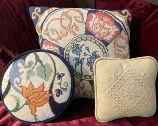 Decorative Needlepoint  Embroidered Accent Pillows
