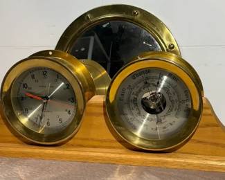 Nautical Brass Mantle Clock  Complementing Mirror