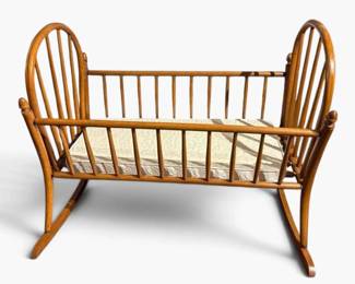 Vintage wooden spindle rocking cradle