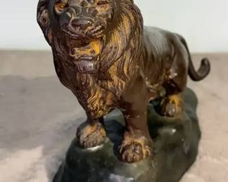 Cast Metal Roaring Lion Figurine