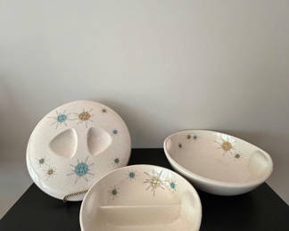 Lot 34: Franciscan Atomic Starburst MCM Covered Serving Bowl and Divided Dish